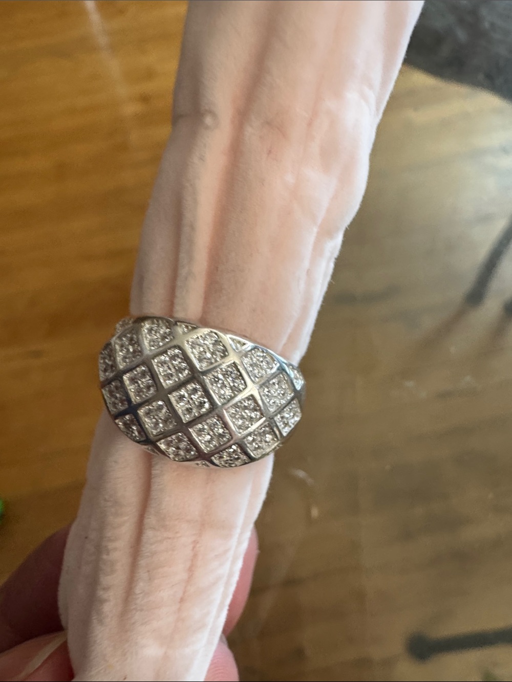 Silver Pavé Dome Ring with Sparkling Crystal Grid